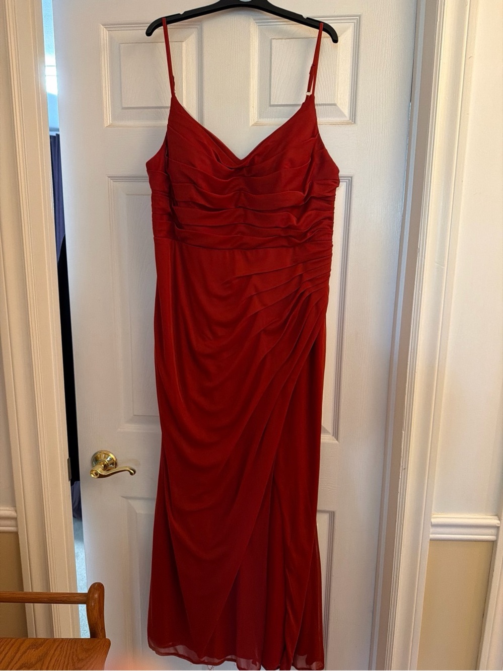 Azazie Crimson Ruched Spaghetti-Strap Maxi Dress